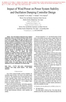 Impact of Wind Power on Power System Stability  and Oscillation Damping Controller Design