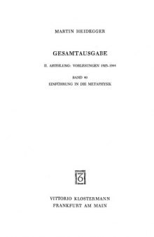 Einführung in die Metaphysik (Sommersemester 1935)