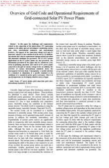 Overview of Grid Code and Operational Requirements of Grid-connected Solar PV Power Plants