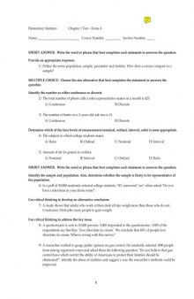 Printed Test Bank (Mark Schultz) to Accompany Elementary Statistics