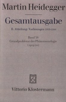 Grundprobleme der Phänomenologie (Wintersemester 1919/20)