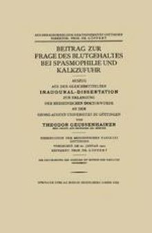 Beitrag zur Frage des Blutgehaltes bei Spasmophilie und Kalkzufuhr