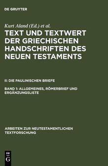 Allgemeines, Römerbrief und Ergänzungsliste Band 1