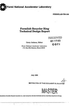 Fermilab Recycler Ring - Technical Design Report