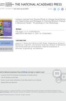 Lessons Learned from Diverse Efforts to Change Social Norms and Opportunities and Strategies to Promote Behavior Change in Behavioral Health: Proceedings of Two Workshops