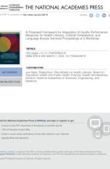 A Proposed Framework for Integration of Quality Performance Measures for Health Literacy, Cultural Competence, and Language Access Services: Proceedings of a Workshop