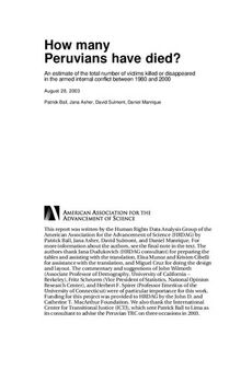 How many Peruvians have died? An estimate of the total number of victims killed or disappeared in the armed internal conflict between 1980 and 2000