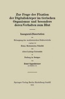 Zur Frage der Fixation der Digitaliskörper im tierischen Organismus und besonders deren Verhalten zum Blut