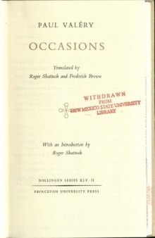 Collected Works of Paul Valery, Volume 11: Occasions