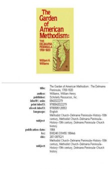 Garden of American Methodism: The Delmarva Peninsula, 1769-1820