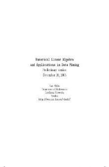 Numerical Linear Algebra and Applicationsin Data Mining