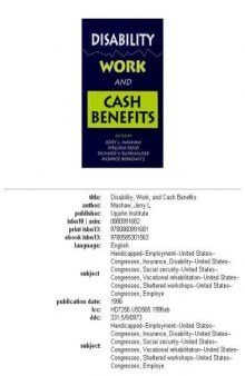 Disability, Work and Cash Benefits