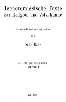 Tscheremissische Texte zur Religion und Volkskunde