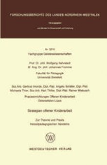 Strategien offener Kinderarbeit: Zur Theorie und Praxis freizeitpädagogischen Handelns