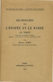 Recherches sur l'épopée et le barde au Tibet 