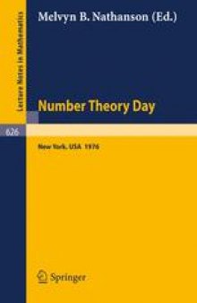 Number Theory Day: Proceedings of the Conference Held at Rockefeller University, New York 1976