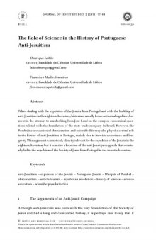 Journal of Jesuit Studies 2 (2015) 77-99 [Article] The Role of Science in the History of Portuguese Anti-Jesuitism