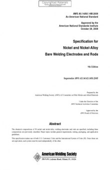 Specification for nickel and nickel-alloy bare welding electrodes and rods