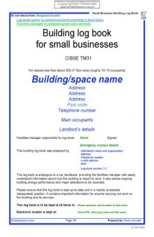 Building Log Book for Small Businesses - CIBSE TM31