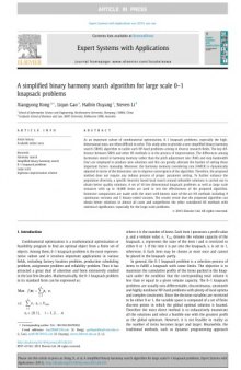 A simplified binary harmony search algorithm for large scale 0–1 knapsack problems