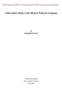 A Descriptive Study of the Modern Wolaytta Language (Omotic)