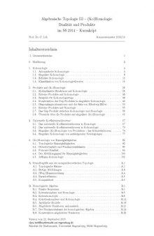 Algebraische Topologie III -- (Ko)Homologie: Dualität und Produkte im SS 2014 -- Kurzskript