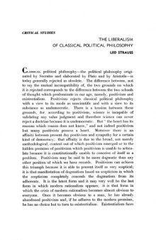 ''The Liberalism of Classical Political Philosophy''