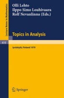 Topics in Analysis: Colloquium on Mathematical Analysis Jyväskylä 1970