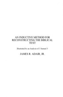 An Inductive Method for Reconstructing the Biblical Text : Illustrated by an Analysis of 1 Samuel 3
