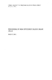 PROCESSING OF HIGH EFFICIENCY SILICON SOLAR Cells