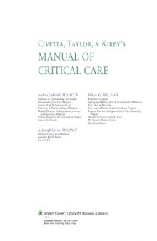 Civetta, Taylor, and Kirby’s Manual of Critical Care