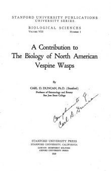 A Contribution to The Biology of North American Vespine Wasps