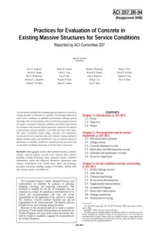 ACI 207.3R-94: Practices for Evaluation of Concrete in Existing Massive Structures for Service Conditions (Reapproved 2008)