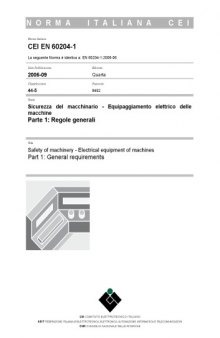 Cei 60204-1 - Safety Of Machinery - Electrical Equipment Of Machines - 1 General