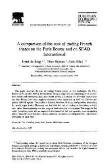 A Comparison Of The Cost Of Trading French Shares On The Paris Bourse And On Seaq International