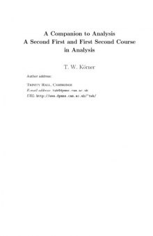 A Companion to Analysis: A Second First and First Second Course in Analysis (Graduate Studies in Mathematics)