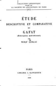 Étude Descriptive et Comparative du Gafat (Étiopien Méridional)