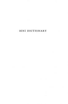 A Concise Dictionary of the Bini Language of Southern Nigeria
