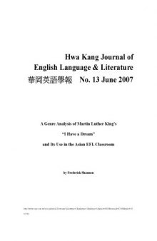 A Genre Analysis of Martin Luther King's I Have a Dream and Its Use in Asian EFL Classrooms