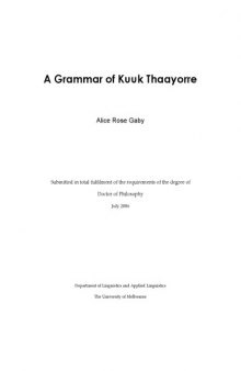 A grammar of Kuuk Thaayorre