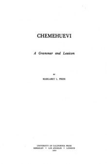 Chemehuevi: A Grammar and Lexicon