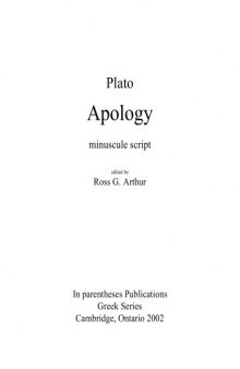 Apology : minuscule script, edited by Ross G. Arthur