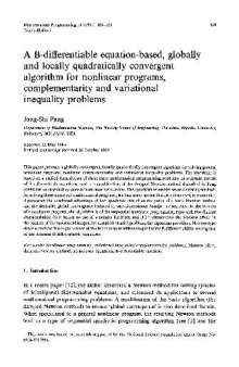 A B-differentiable equation-based, globally and locally quadratically convergent algorithm for nonlinear programs, complementarity and variational inequality problems