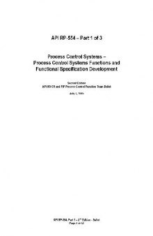 Process Control Systems Functions and Functional Specification Development