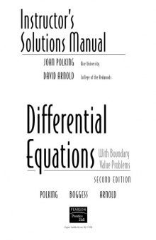 Instructors Solutions Manual for Differential Equations with Boundary Value Problems, 2 E