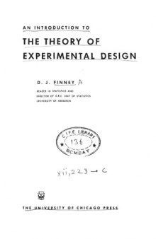 An Introduction To The Theory Of Experimental Design