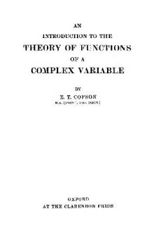 Introduction to the Theory of Functions of a Complex Variable