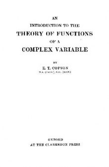 Introduction to the theory of functions of a complex variable