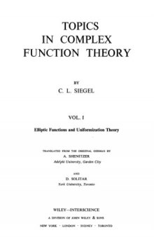 Topics in Complex Function Theory, Vol. 1: Elliptic Functions and Uniformization Theory 