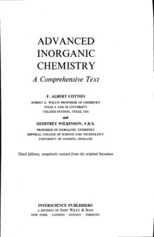Advanced Inorganic Chemistry, Third Edition